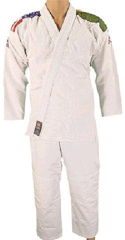 Double Weave Bleached BJJ Uniform with USA and Brazil Flags